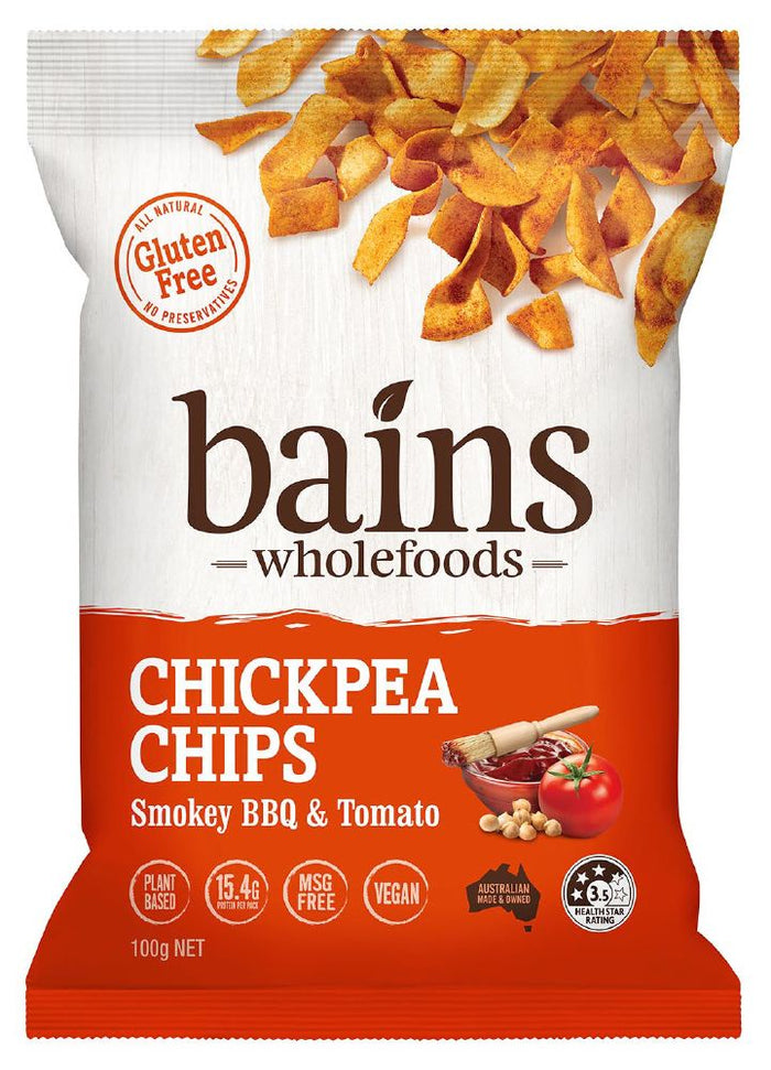 Bains Wholefoods Chickpea Chips Smokey BBQ & Tomato 100g