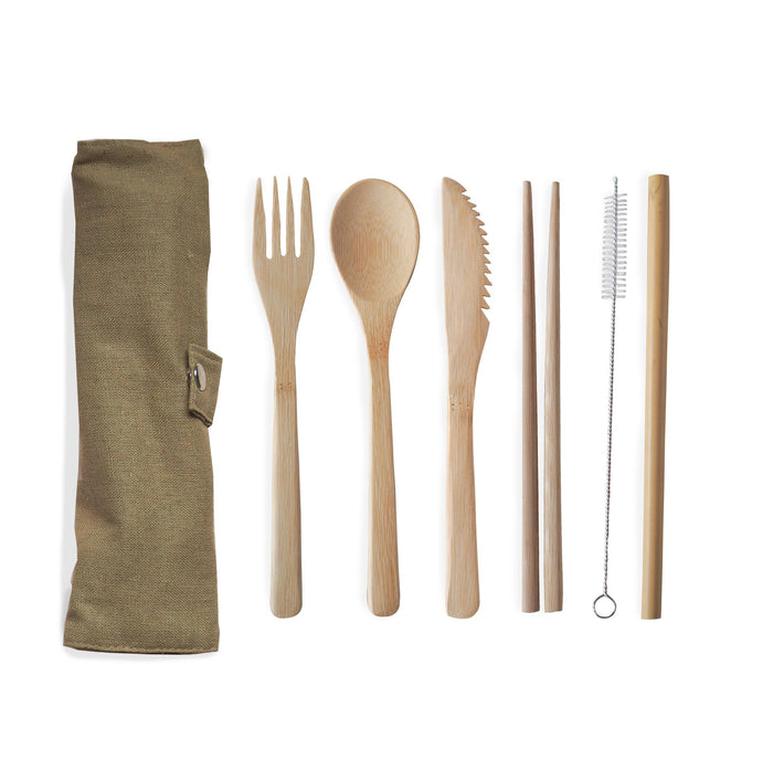Brush It On Reusable Bamboo Cutlery Set - Brown