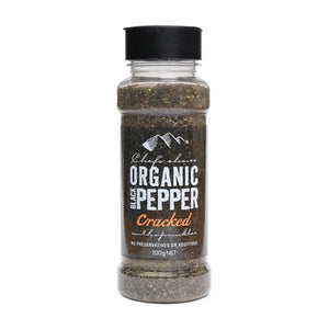 Chefs Choice Organic Pepper - Black Cracked in Sprinkler 100g BB: 20.08.26