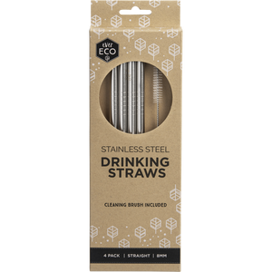 Ever Eco Stainless Steel Drinking Straws - Straight- 4pk with Cleaning Brush