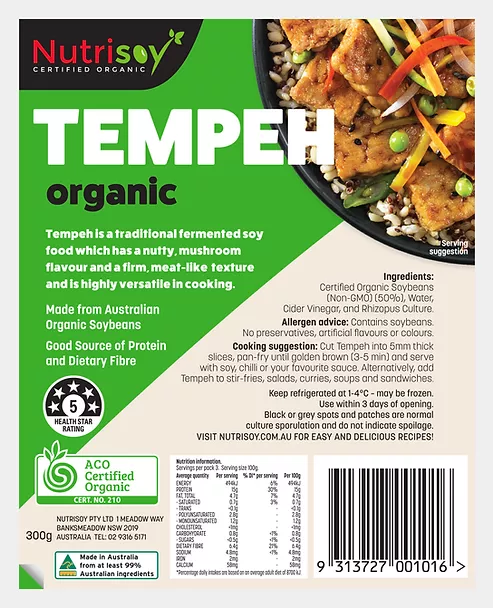 Nutrisoy Tempeh - Certified Organic Tempeh 300g (cold)