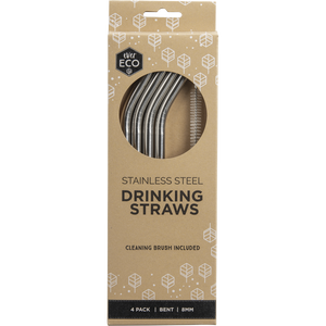 Ever Eco Stainless Steel Drinking Straws - Bent- 4pk with Cleaning Brush