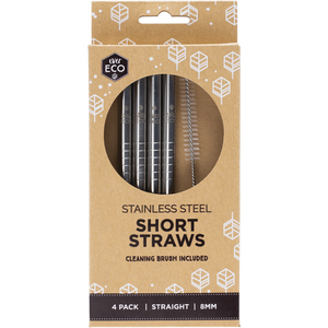 Ever Eco Stainless Steel Short Straws - Straight 4pk