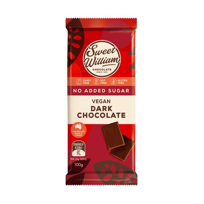 Sweet William Dark Chocolate (No Added Sugar) Bar 100g (cold)