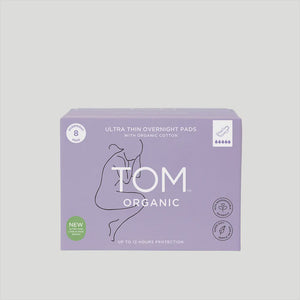 Tom Organic Ultra Thin Overnight Pads - 8 Pack