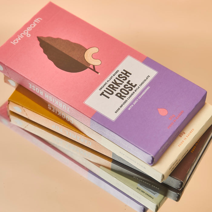 Loving Earth Turkish Rose Cashew Mylk Chocolate With Cranberries 80g