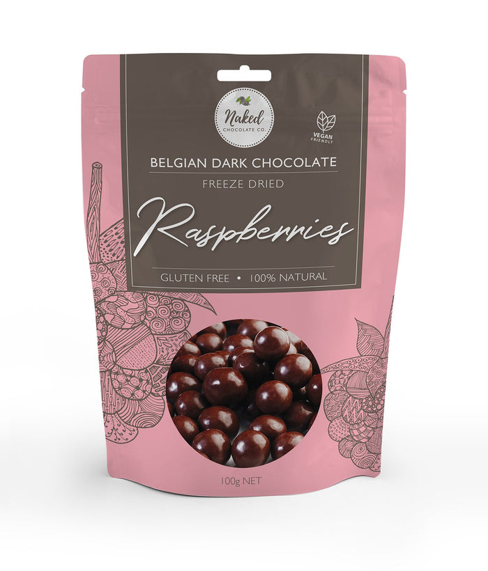 Naked Chocolate Co Dark Chocolate Freeze Dried Raspberries 100g